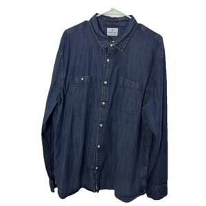 Mutual Weave Mens 2XL Denim Chambray Button Up Shirt 98 Cotton 2 Spandex Stretch